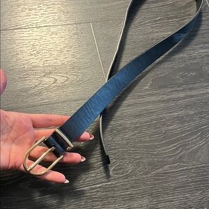 Black Leather Belt with Gold Buckle